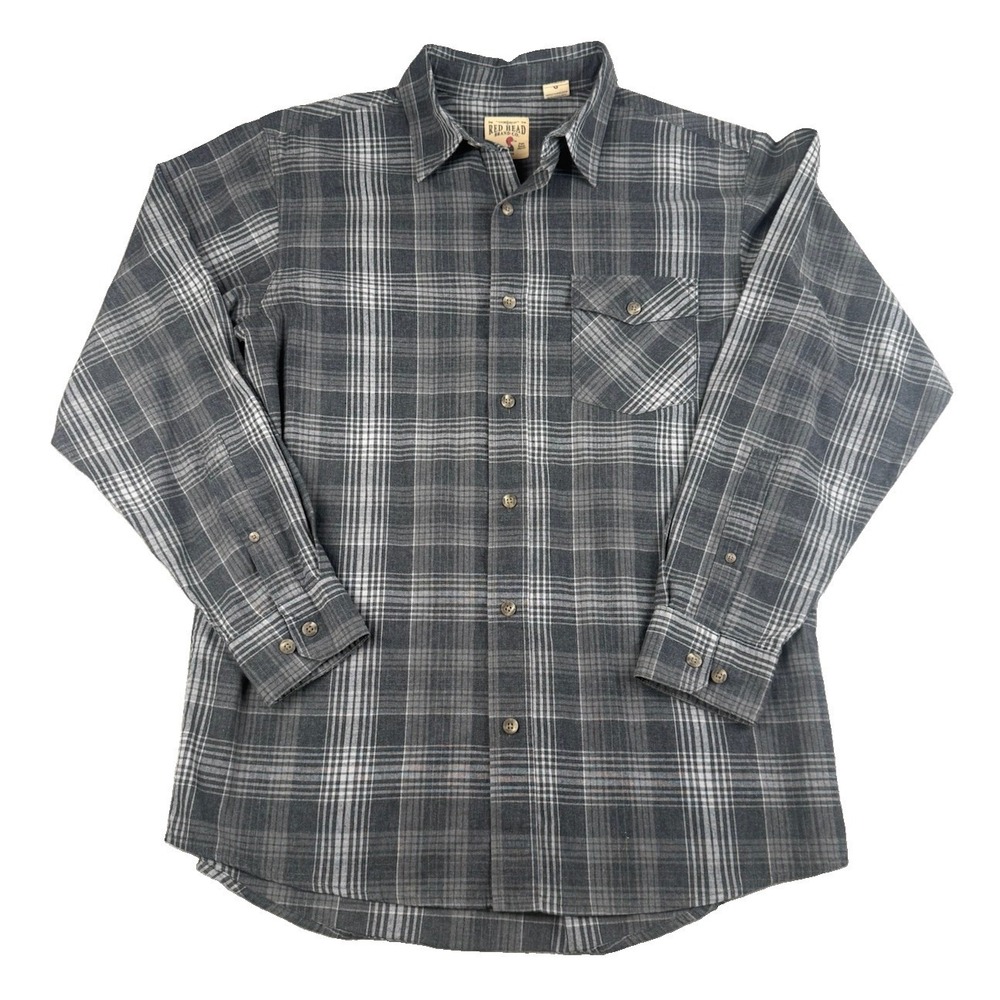RedHead Brand Co Mens L Gray Plaid Button Up Shirt Long Sleeve Cotton Blend